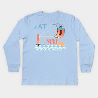 Cat surf Kids Long Sleeve T-Shirt